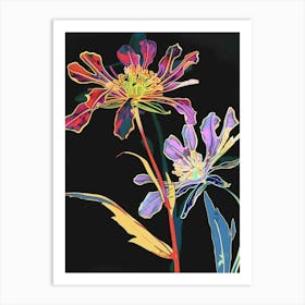 Neon Flowers On Black Scabiosa 3 Art Print