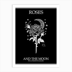 Roses And The Moon Line Drawing 4 Poster Inverted Art Print