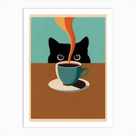 Cat & Coffee Art Print