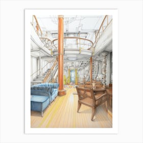 Titanic Ship Interiors Bright Pencil Drawing 1 Art Print