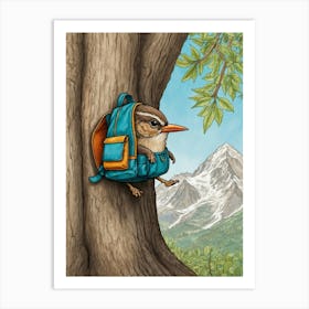 Bird In A Backpack Art Print