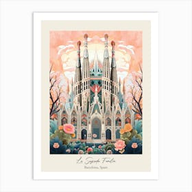 La Sagrada Familia   Barcelona, Spain   Cute Botanical Illustration Travel 0 Poster Art Print