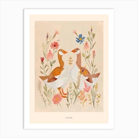 Folksy Floral Animal Drawing Goose 3 Poster Art Print