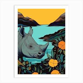 Simple Line Rhino Illustration 3 Art Print