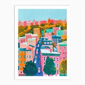Riverdale New York Colourful Silkscreen Illustration 3 Art Print