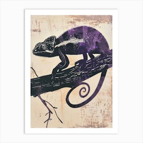 Purple Chameleon Panther Chameleon Block Print 3 Art Print