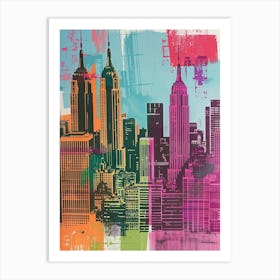 Manhattan Skyline New York Colourful Silkscreen Illustration 4 Art Print