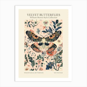 Velvet Butterflies Collection Pink Botanical Butterflies William Morris Style 1 Art Print