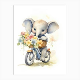 Elephant Painting Biking Watercolour 4 Art Print