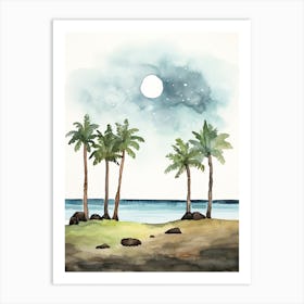 Watercolour Of Anakena Beach   Easter Island Chile 2 Art Print