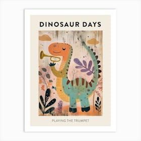 Playing The Trumpet Dinosaur Poster Art Print