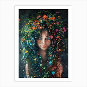 Girl With Flowers In Her Hair 4 Art Print