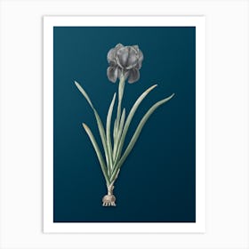 Vintage Mourning Iris Botanical Art on Teal Blue n.0684 Art Print