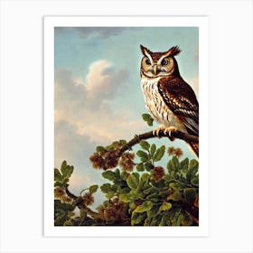 Eastern Screech Owl Haeckel Style Vintage Illustration Bird Art Print