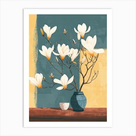 Magnolia Flowers On A Table   Contemporary Illustration 1 Art Print
