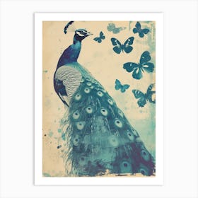 Peacock Turquoise Butterfly Cyanotype Inspired  3 Art Print