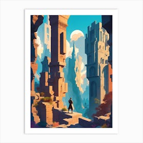 Ruins And Adventurer Art Print