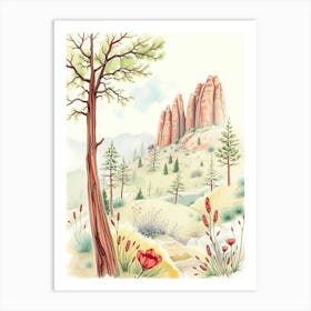 Watercolor Trees And Flowers Art Print