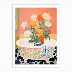 A Bathtube Full Of Chrysanthemum In A Bathroom 1 Art Print