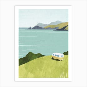 Van Life, Kombi Van Travel, Camping with Ocean View Art Print