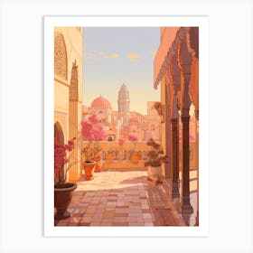 Marrakech Morocco 6 Vintage Pink Travel Illustration Art Print