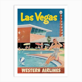 Las Vegas Pool, Retro Vintage Travel Poster Art Print