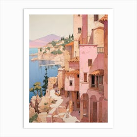 Budva Montenegro 3 Vintage Pink Travel Illustration Art Print