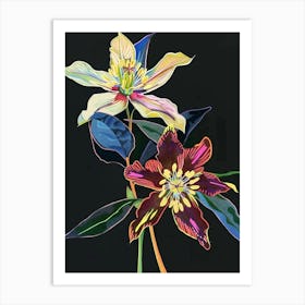 Neon Flowers On Black Hellebore 3 Art Print