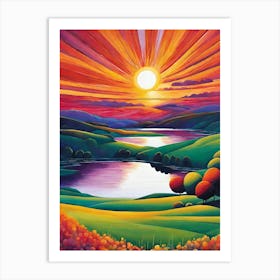 Sunset Over Lake 1 Art Print