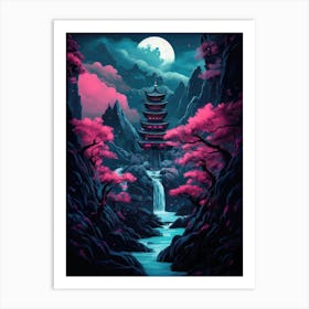Pink Neon Japanese Pagoda Art Print