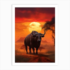 African Buffalo Sunset Portrait Realism 3 Art Print