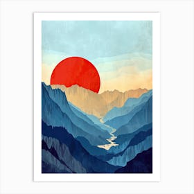 Sunset In The Mountains, Minimalism Art Print