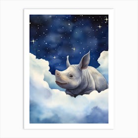 Baby Rhinoceros Sleeping In The Clouds Art Print