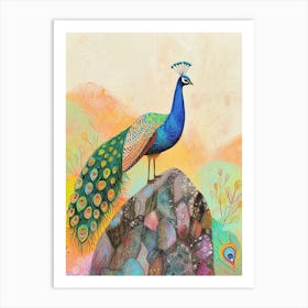 Colourful Peacock On A Rock 2 Art Print