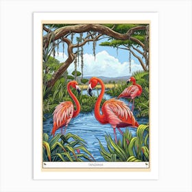 Greater Flamingo Tanzania Tropical Illustration 5 Poster Art Print