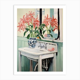 Bathroom Vanity Painting With A Amaryllis Bouquet 2 Art Print