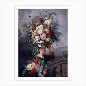 Woman With Flowers On Her Head Art Print