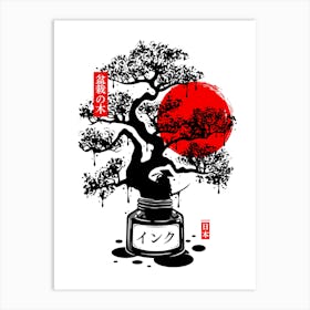 Black Bonsai Japanese Ink Art Print