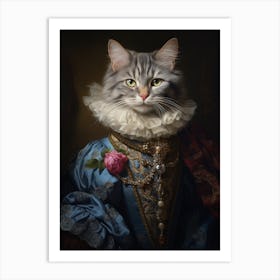 Royal Rococo Style Blue & Gold Cat 2 Art Print