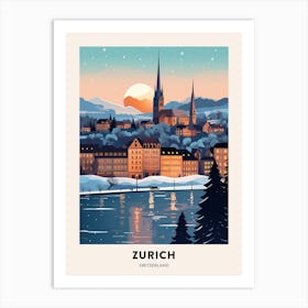 Winter Night  Travel Poster Zurich Switzerland 7 Art Print