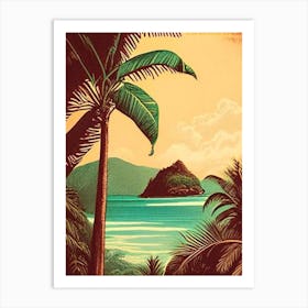 Cocos Island Costa Rica Vintage Sketch Tropical Destination Art Print