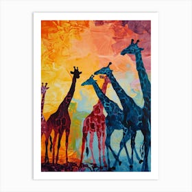 Textured Gouache Inspired Giraffe Herd Art Print