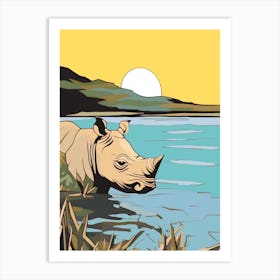 Simple Rhino Illustration Sunrise 2 Art Print