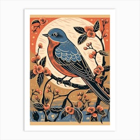 Vintage Bird Linocut Eastern Bluebird 2 Art Print