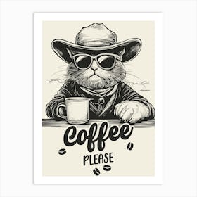 Cat Coffee Please Funny Illustration Kids Kitchen Gift Art Print