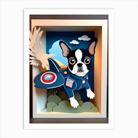 Boston Terrier In Flight-Reimagined Art Print