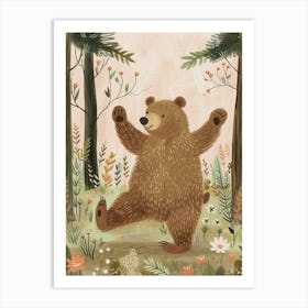 Brown Bear Dancing In The Woods Storybook Illustration 2 Art Print