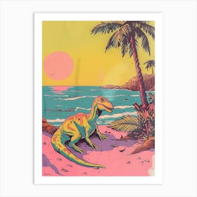 Pastel Yellow Pink Dinosaur On The Beach Art Print