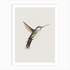 Hummingbird In Snowfall Retro Minimal Art Print