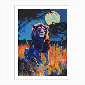 Southwest African Lion Night Hunt Fauvist Painting 1 Art Print